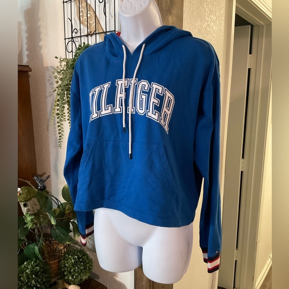 Tommy Hilfiger Blue Cropped Hoodie - Picture 1 of 8
